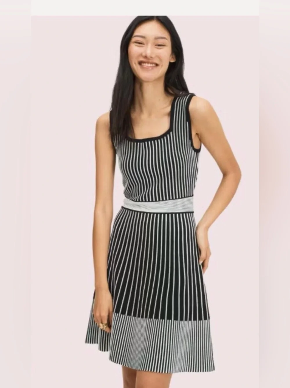 $348 KATE SPADE NY XS BLACK WHITE Stripe Sweater DRESS A Line EXTRA SMALL